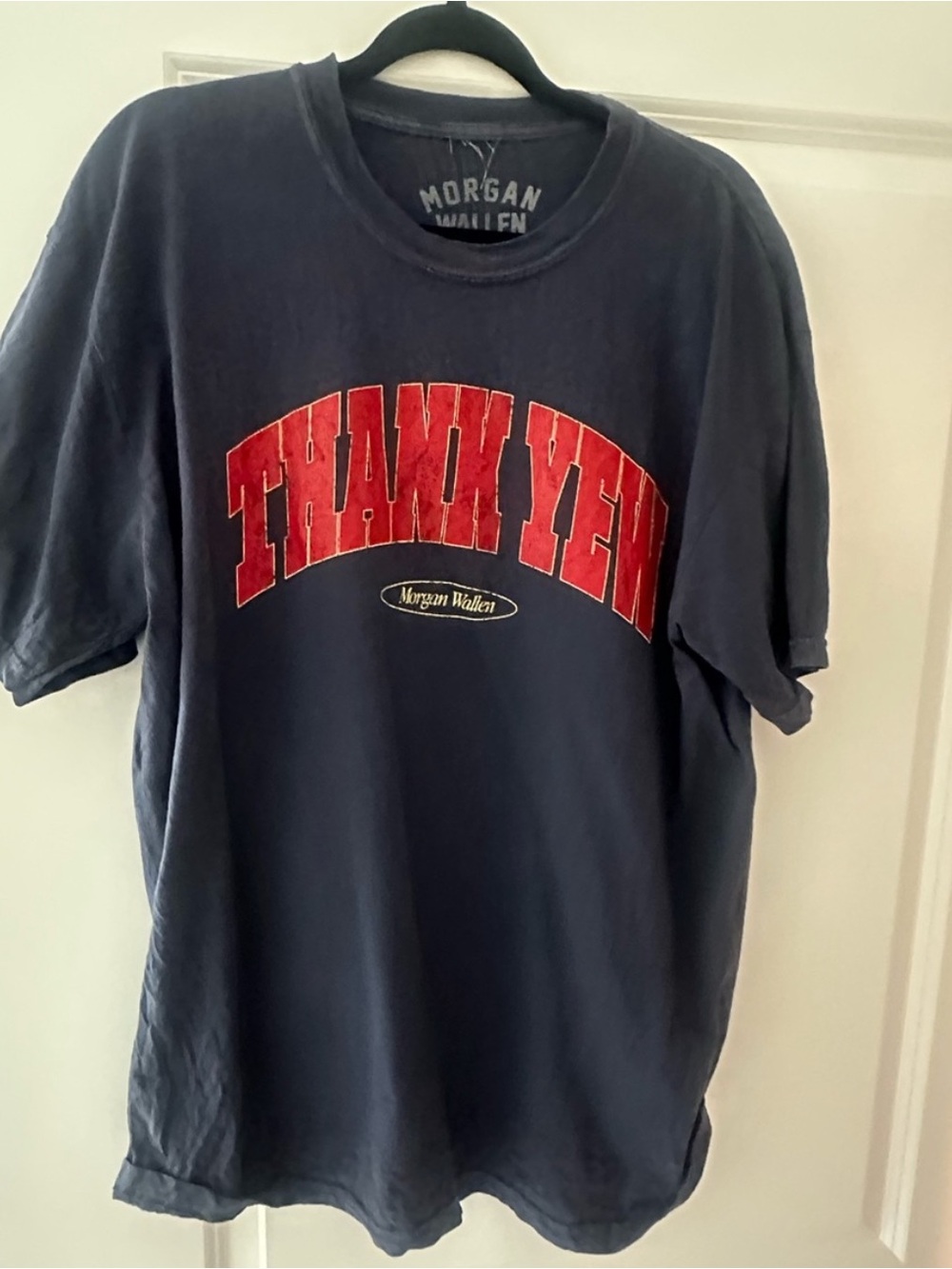 Official Morgan Wallen Navy "Thank YEW" Graphic Tee Still the Problem Tour Merch